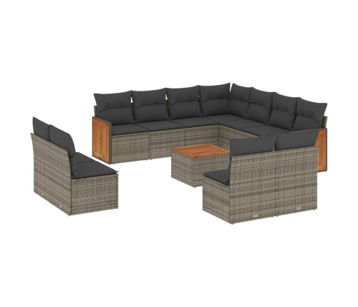 Set de sofás de jardín 12 pzas con cojines ratán sintético gris