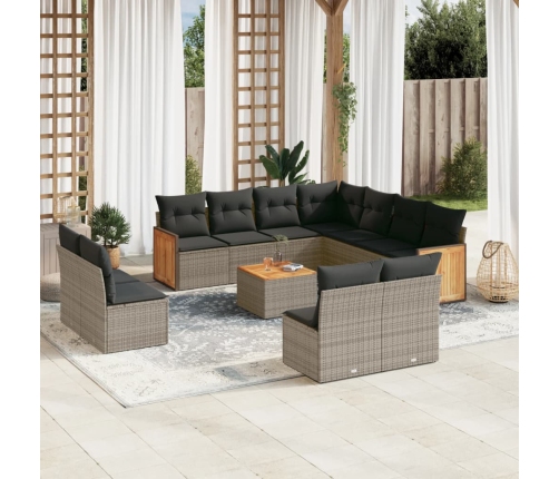 Set de sofás de jardín 12 pzas con cojines ratán sintético gris