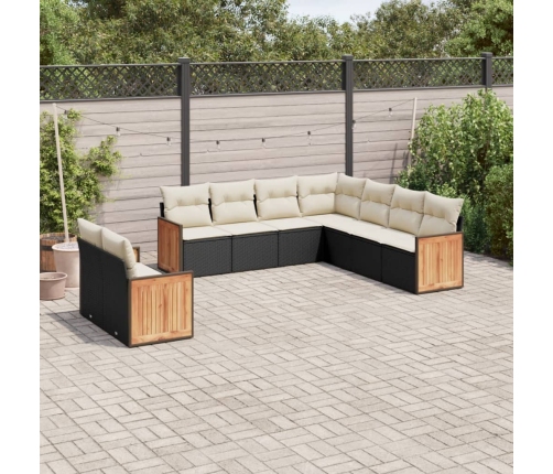 Set de sofás de jardín 8 piezas y cojines ratán sintético negro