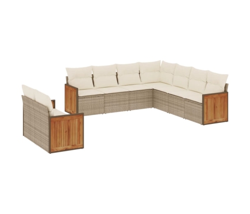 Set de sofás de jardín 9 pzas con cojines ratán sintético beige