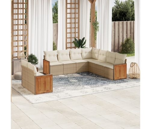 Set de sofás de jardín 9 pzas con cojines ratán sintético beige