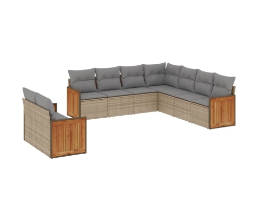 Set de sofás de jardín 9 pzas con cojines ratán sintético beige