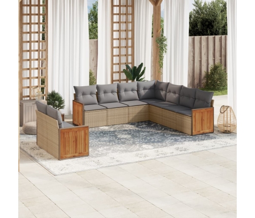 Set de sofás de jardín 9 pzas con cojines ratán sintético beige