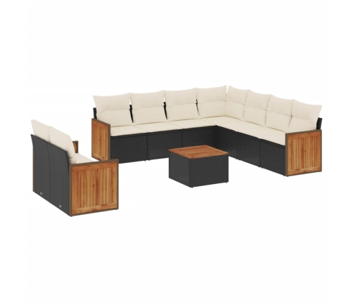 Set de sofás de jardín 10 pzas cojines ratán sintético negro