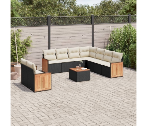 Set de sofás de jardín 10 pzas cojines ratán sintético negro