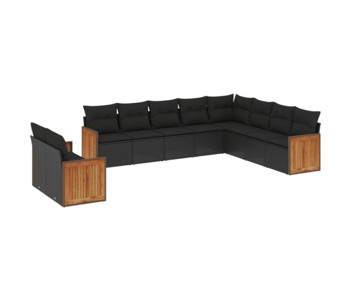 Set de sofás de jardín 10 pzas cojines ratán sintético negro