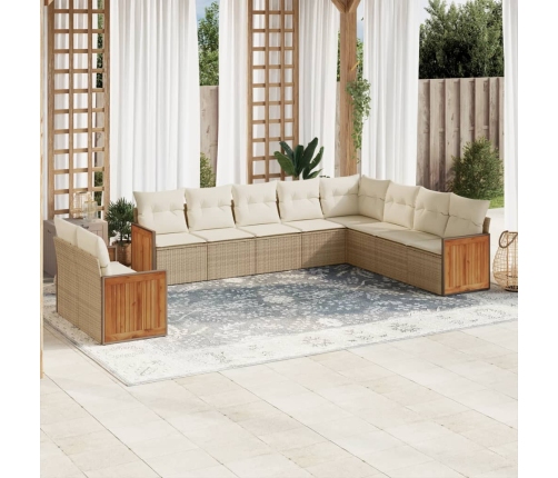 Juego de sofás jardín con cojines beige 10 pzas ratán sintético