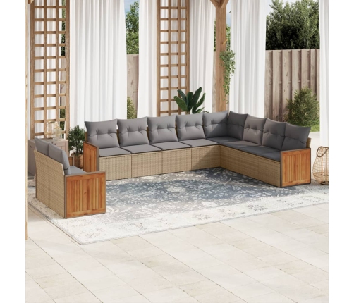 Juego de sofás jardín con cojines beige 10 pzas ratán sintético