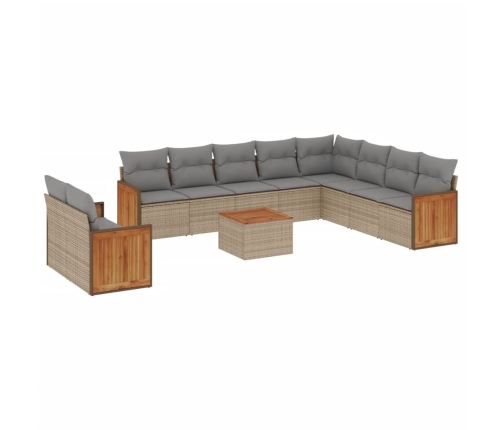 Set de sofás de jardín 11pzas con cojines ratán sintético beige