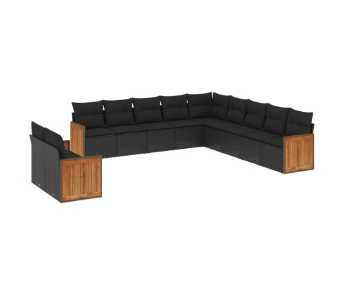 Set de sofás de jardín 11 pzas y cojines ratán sintético negro