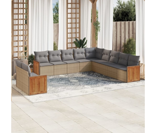 Set de sofás de jardín 11pzas con cojines ratán sintético beige