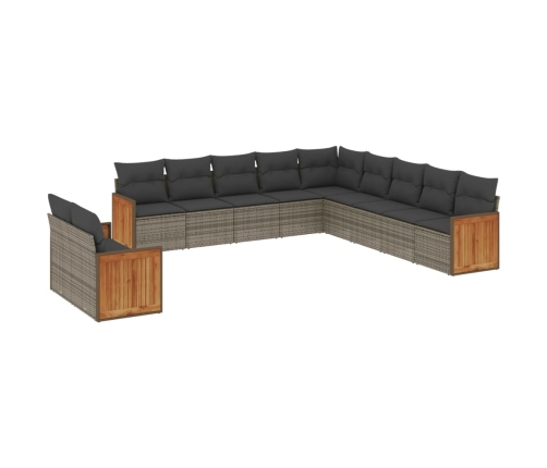 Set de sofás de jardín 11 pzas y cojines ratán sintético gris