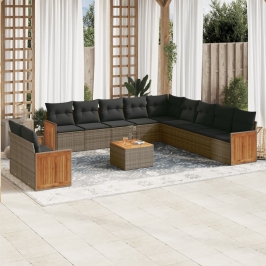 Set de sofás de jardín 12 pzas con cojines ratán sintético gris
