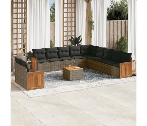 Set de sofás de jardín 12 pzas con cojines ratán sintético gris