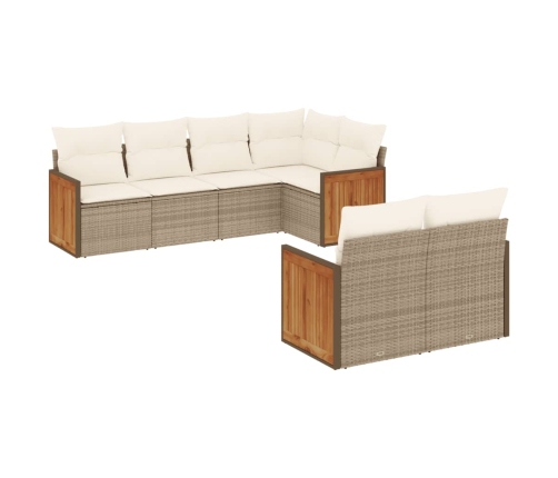 Set sofás de jardín 7 piezas y cojines ratán sintético beige