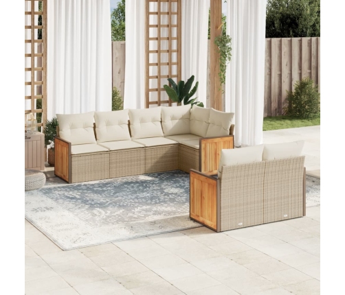 Set sofás de jardín 7 piezas y cojines ratán sintético beige