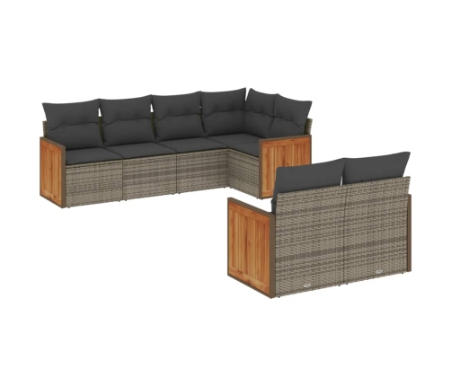 Set de sofás de jardín 7 piezas con cojines ratán PE gris