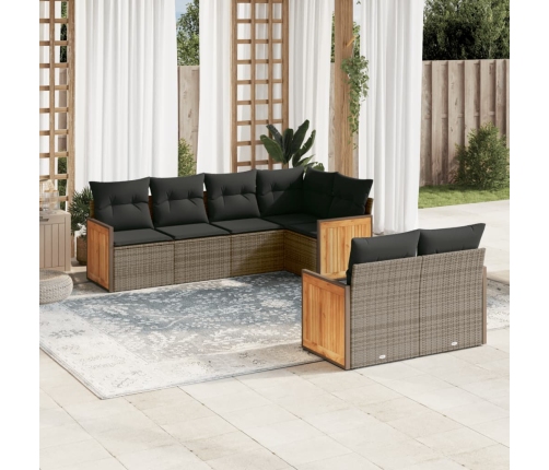 Set de sofás de jardín 7 piezas con cojines ratán PE gris
