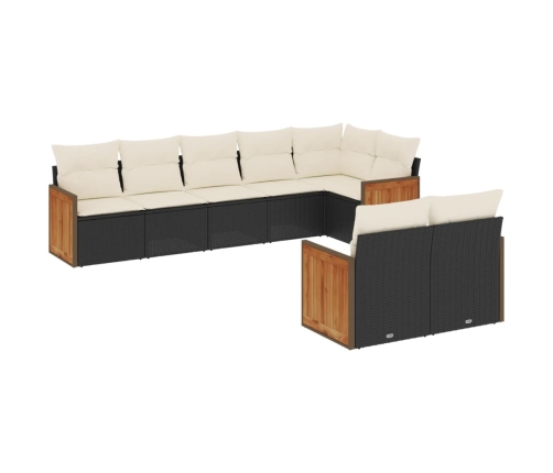 Set de sofás de jardín 8 piezas y cojines ratán sintético negro