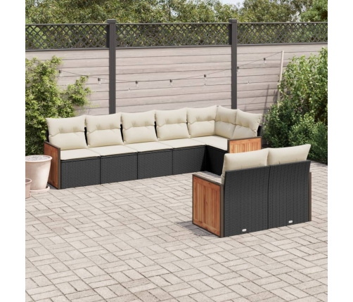 Set de sofás de jardín 8 piezas y cojines ratán sintético negro