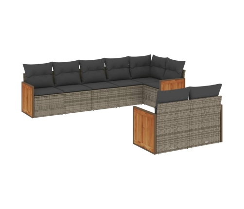 Set de sofás de jardín 8 pzas y cojines ratán sintético gris