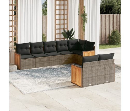 Set de sofás de jardín 8 pzas y cojines ratán sintético gris