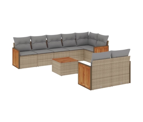 Set de sofás de jardín 9 pzas con cojines ratán sintético beige