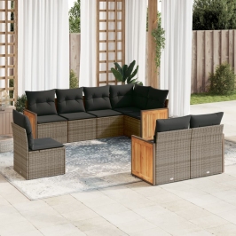 Set de sofás de jardín 8 pzas y cojines ratán sintético gris