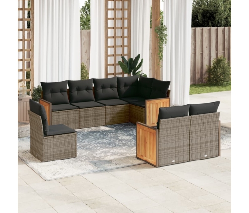 Set de sofás de jardín 8 pzas y cojines ratán sintético gris