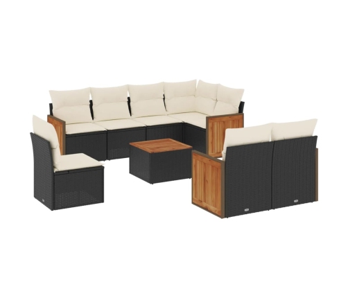 Set de sofás de jardín 8 piezas y cojines ratán sintético negro