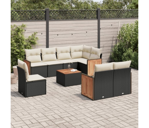 Set de sofás de jardín 8 piezas y cojines ratán sintético negro