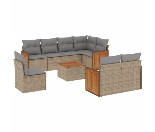Set de sofás de jardín 9 pzas con cojines ratán sintético beige