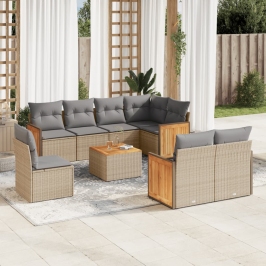 Set de sofás de jardín 9 pzas con cojines ratán sintético beige
