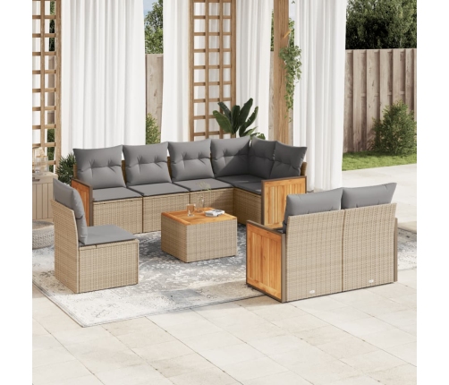 Set de sofás de jardín 9 pzas con cojines ratán sintético beige