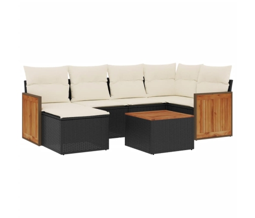 Set de comedor de jardín 7 pzas y cojines ratán sintético negro