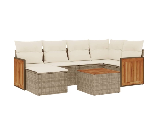 Set sofás de jardín 7 piezas y cojines ratán sintético beige
