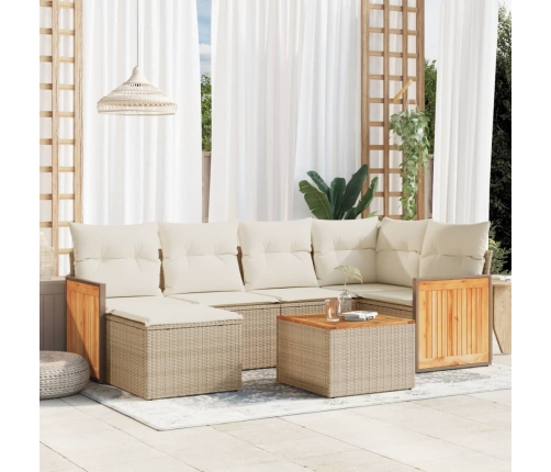 Set sofás de jardín 7 piezas y cojines ratán sintético beige