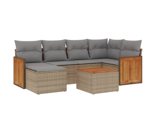 Set sofás de jardín 7 piezas y cojines ratán sintético beige