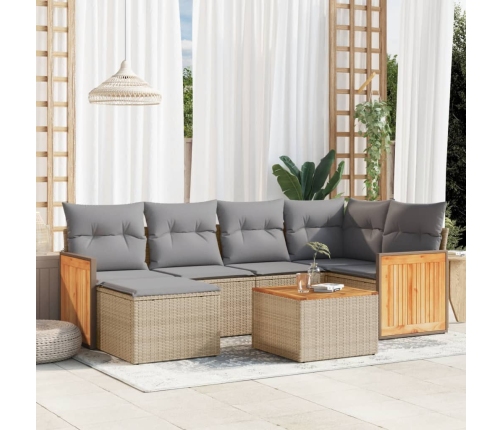 Set sofás de jardín 7 piezas y cojines ratán sintético beige