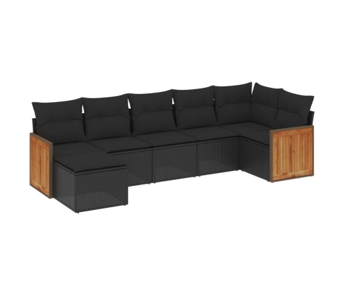 Set de comedor de jardín 7 pzas y cojines ratán sintético negro