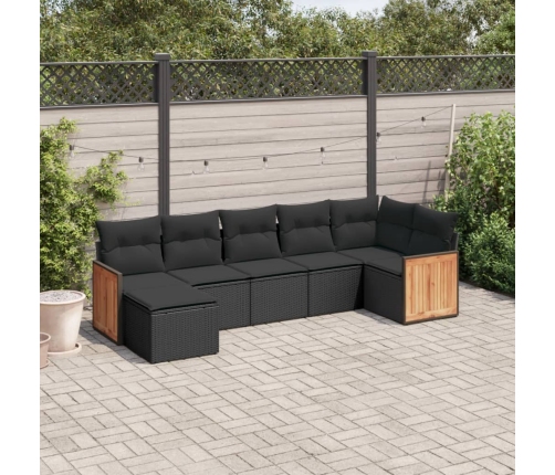 Set de comedor de jardín 7 pzas y cojines ratán sintético negro