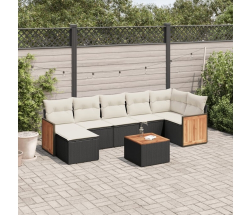 Set de sofás de jardín 8 piezas y cojines ratán sintético negro