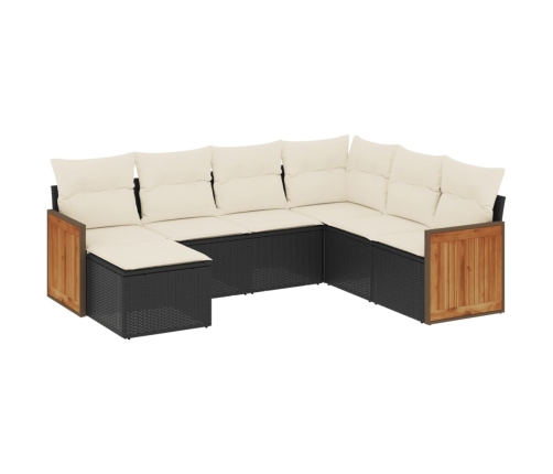 Set de comedor de jardín 7 pzas y cojines ratán sintético negro