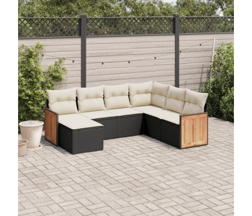 Set de comedor de jardín 7 pzas y cojines ratán sintético negro