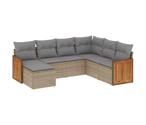 Set sofás de jardín 7 piezas y cojines ratán sintético beige