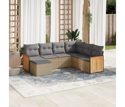 Set sofás de jardín 7 piezas y cojines ratán sintético beige