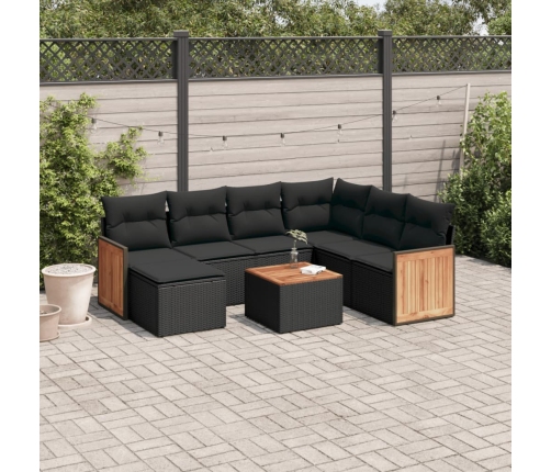Set de sofás de jardín 8 piezas y cojines ratán sintético negro