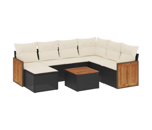 Set de sofás de jardín 8 piezas y cojines ratán sintético negro