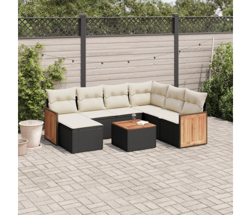 Set de sofás de jardín 8 piezas y cojines ratán sintético negro