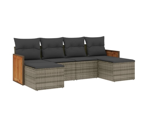 Set de muebles de jardín 6 pzas y cojines ratán sintético gris